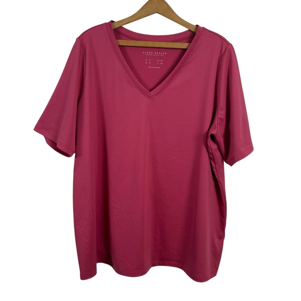 Susan Graver Women Modern Essentials V-Neck Shirt Top 1X Basic Layers Simple